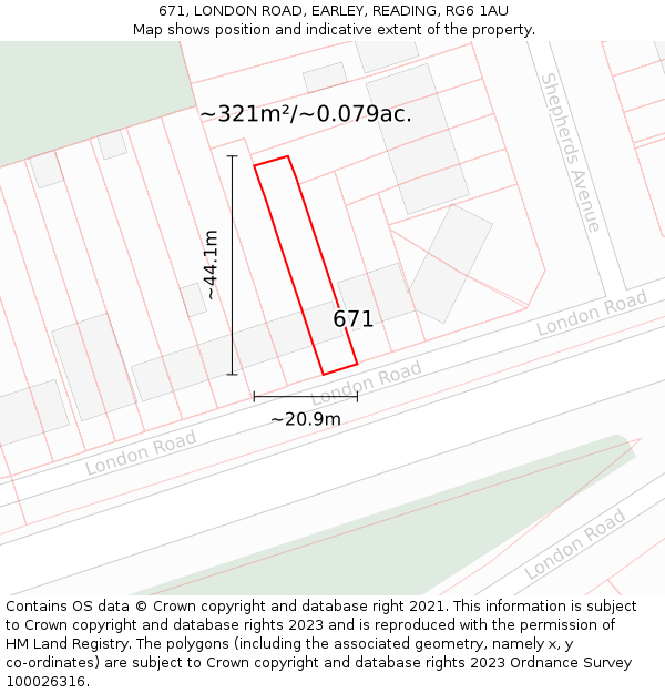 671, LONDON ROAD, EARLEY, READING, RG6 1AU: Plot and title map