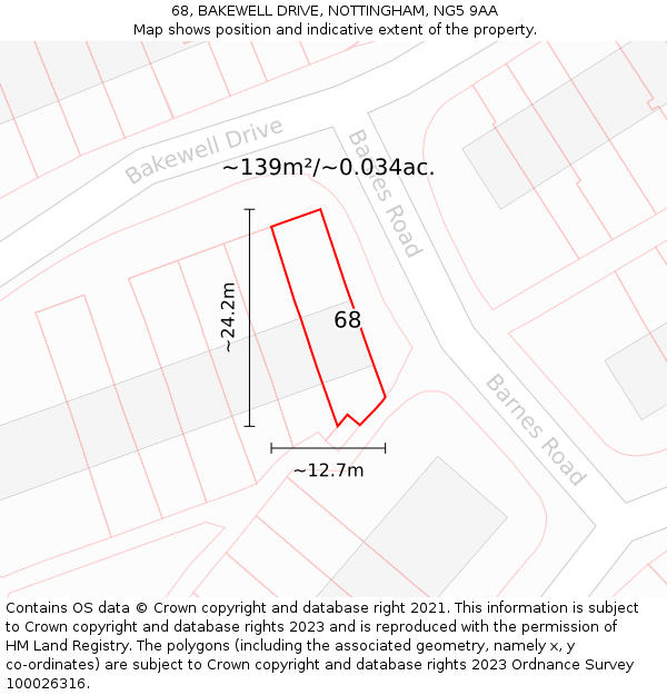 68, BAKEWELL DRIVE, NOTTINGHAM, NG5 9AA: Plot and title map
