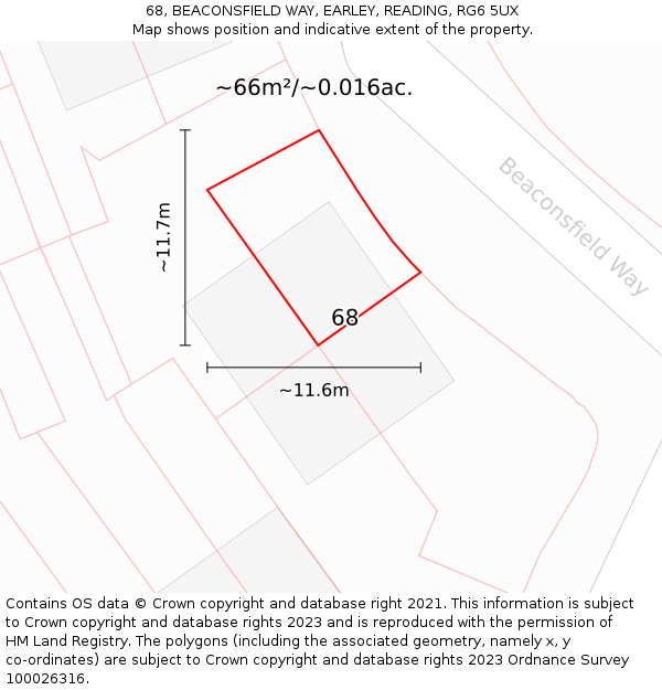 68, BEACONSFIELD WAY, EARLEY, READING, RG6 5UX: Plot and title map
