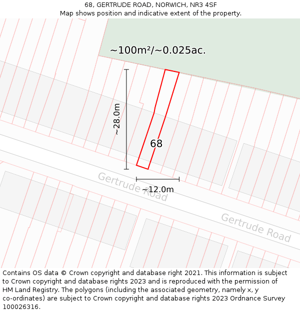 68, GERTRUDE ROAD, NORWICH, NR3 4SF: Plot and title map