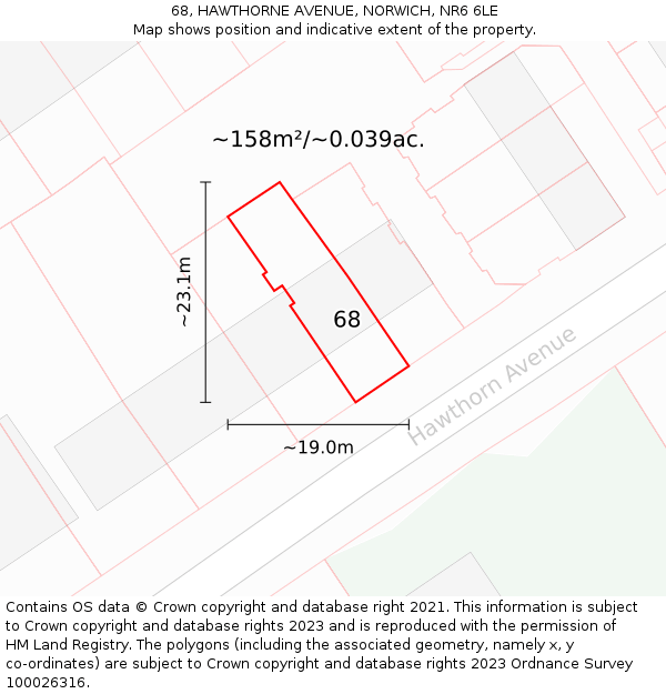 68, HAWTHORNE AVENUE, NORWICH, NR6 6LE: Plot and title map