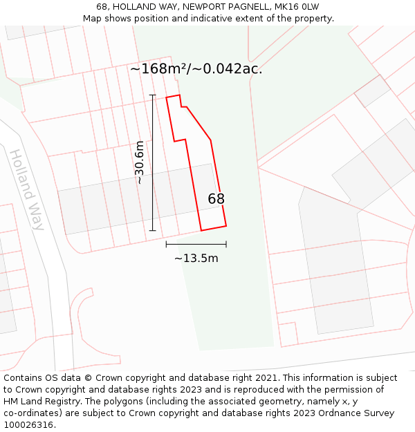 68, HOLLAND WAY, NEWPORT PAGNELL, MK16 0LW: Plot and title map