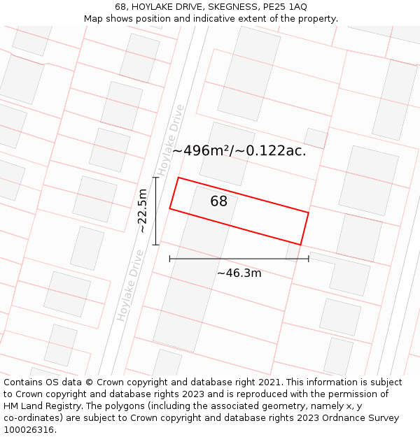 68, HOYLAKE DRIVE, SKEGNESS, PE25 1AQ: Plot and title map