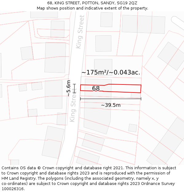 68, KING STREET, POTTON, SANDY, SG19 2QZ: Plot and title map