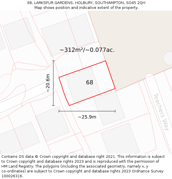 68, LARKSPUR GARDENS, HOLBURY, SOUTHAMPTON, SO45 2QH: Plot and title map