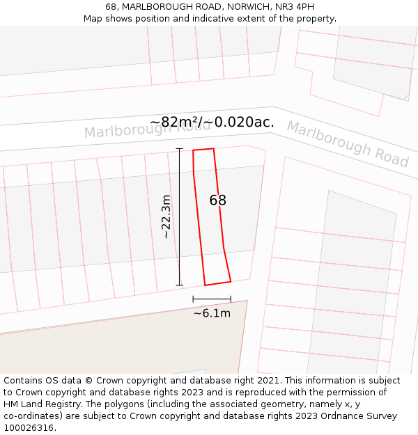 68, MARLBOROUGH ROAD, NORWICH, NR3 4PH: Plot and title map