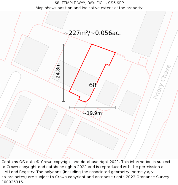 68, TEMPLE WAY, RAYLEIGH, SS6 9PP: Plot and title map