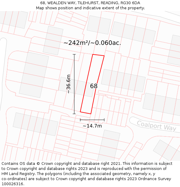 68, WEALDEN WAY, TILEHURST, READING, RG30 6DA: Plot and title map