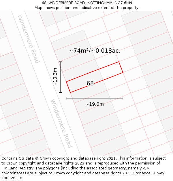 68, WINDERMERE ROAD, NOTTINGHAM, NG7 6HN: Plot and title map