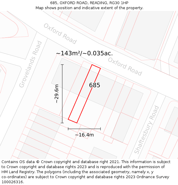 685, OXFORD ROAD, READING, RG30 1HP: Plot and title map