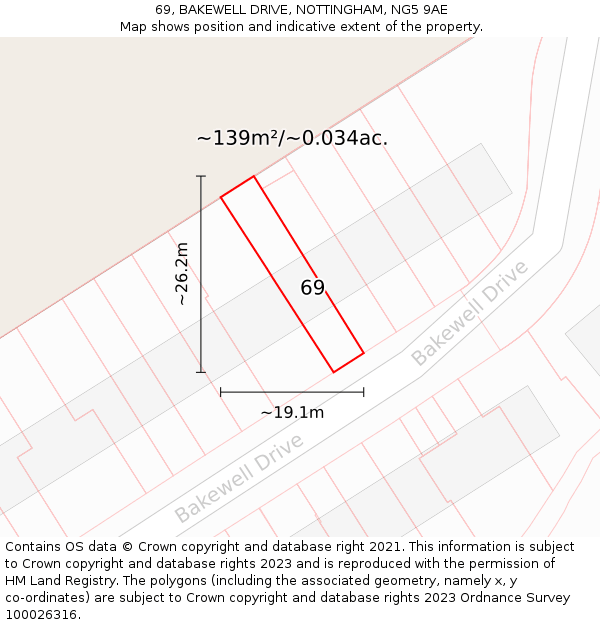 69, BAKEWELL DRIVE, NOTTINGHAM, NG5 9AE: Plot and title map