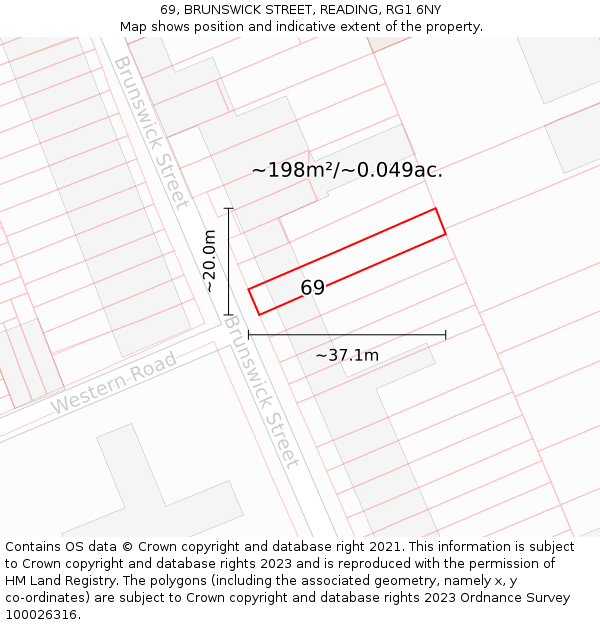69, BRUNSWICK STREET, READING, RG1 6NY: Plot and title map