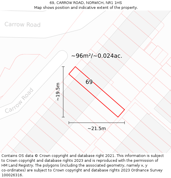 69, CARROW ROAD, NORWICH, NR1 1HS: Plot and title map