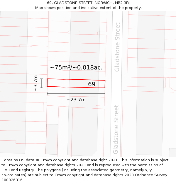 69, GLADSTONE STREET, NORWICH, NR2 3BJ: Plot and title map