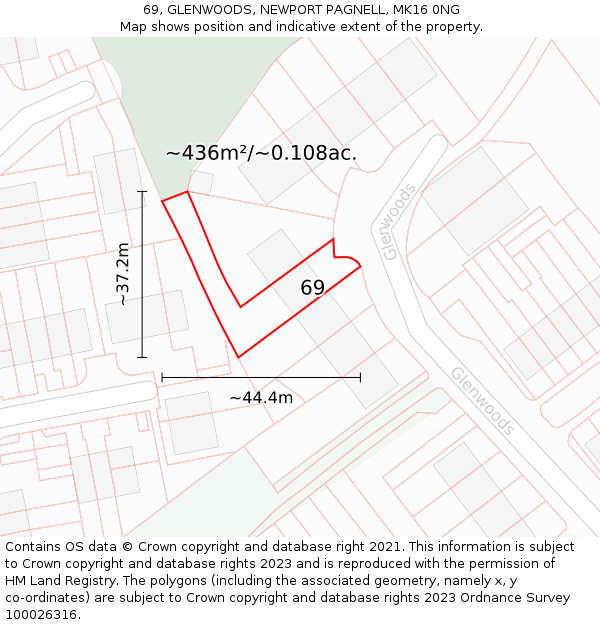 69, GLENWOODS, NEWPORT PAGNELL, MK16 0NG: Plot and title map