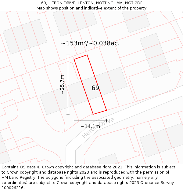 69, HERON DRIVE, LENTON, NOTTINGHAM, NG7 2DF: Plot and title map