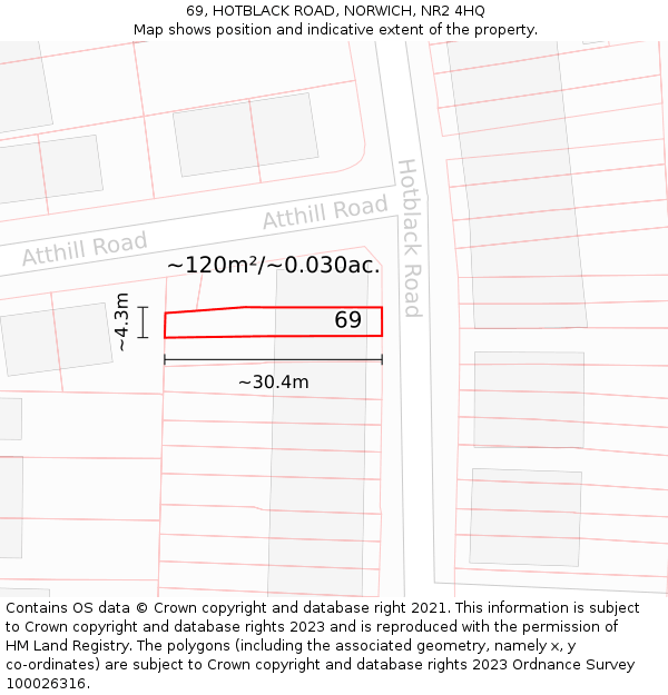 69, HOTBLACK ROAD, NORWICH, NR2 4HQ: Plot and title map