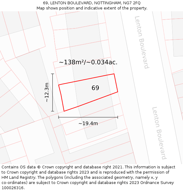 69, LENTON BOULEVARD, NOTTINGHAM, NG7 2FQ: Plot and title map