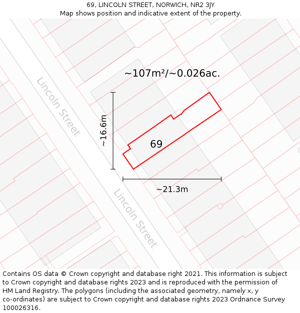 69, LINCOLN STREET, NORWICH, NR2 3JY: Plot and title map