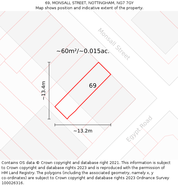 69, MONSALL STREET, NOTTINGHAM, NG7 7GY: Plot and title map