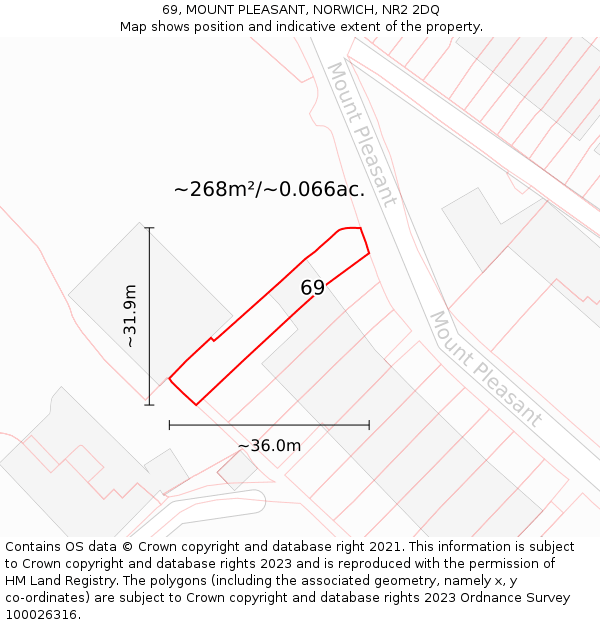 69, MOUNT PLEASANT, NORWICH, NR2 2DQ: Plot and title map