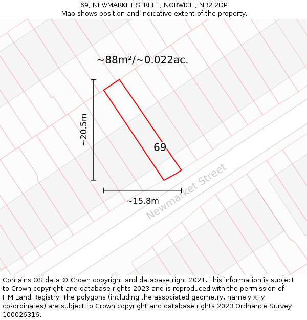 69, NEWMARKET STREET, NORWICH, NR2 2DP: Plot and title map