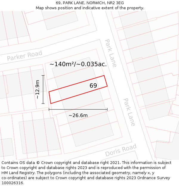 69, PARK LANE, NORWICH, NR2 3EG: Plot and title map