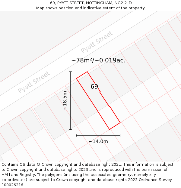 69, PYATT STREET, NOTTINGHAM, NG2 2LD: Plot and title map