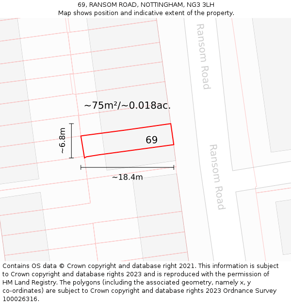 69, RANSOM ROAD, NOTTINGHAM, NG3 3LH: Plot and title map