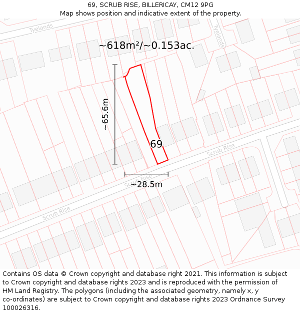 69, SCRUB RISE, BILLERICAY, CM12 9PG: Plot and title map