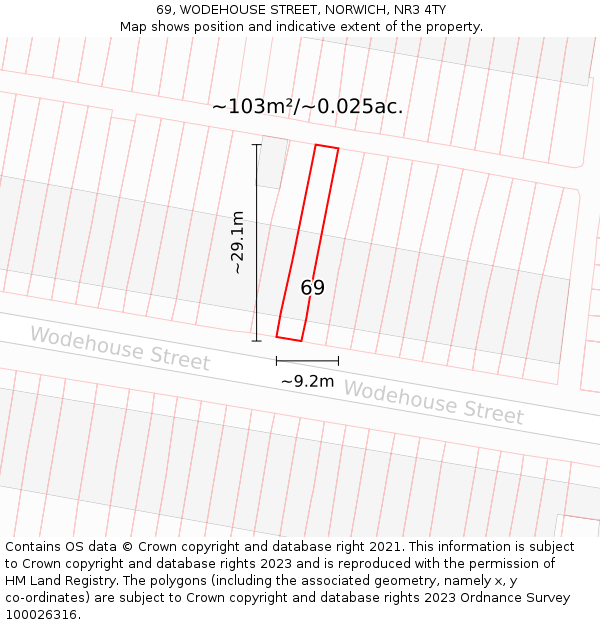 69, WODEHOUSE STREET, NORWICH, NR3 4TY: Plot and title map