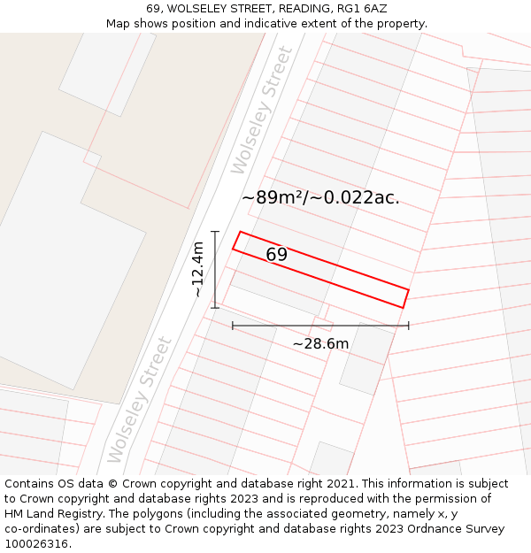 69, WOLSELEY STREET, READING, RG1 6AZ: Plot and title map