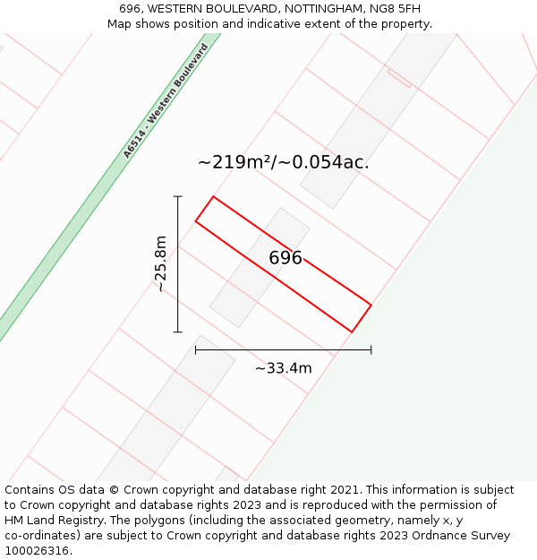 696, WESTERN BOULEVARD, NOTTINGHAM, NG8 5FH: Plot and title map