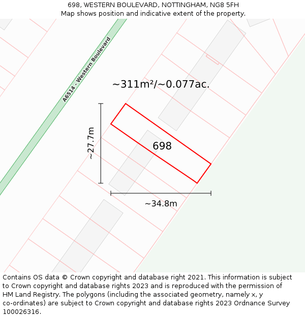 698, WESTERN BOULEVARD, NOTTINGHAM, NG8 5FH: Plot and title map