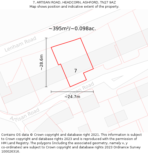 7, ARTISAN ROAD, HEADCORN, ASHFORD, TN27 9AZ: Plot and title map