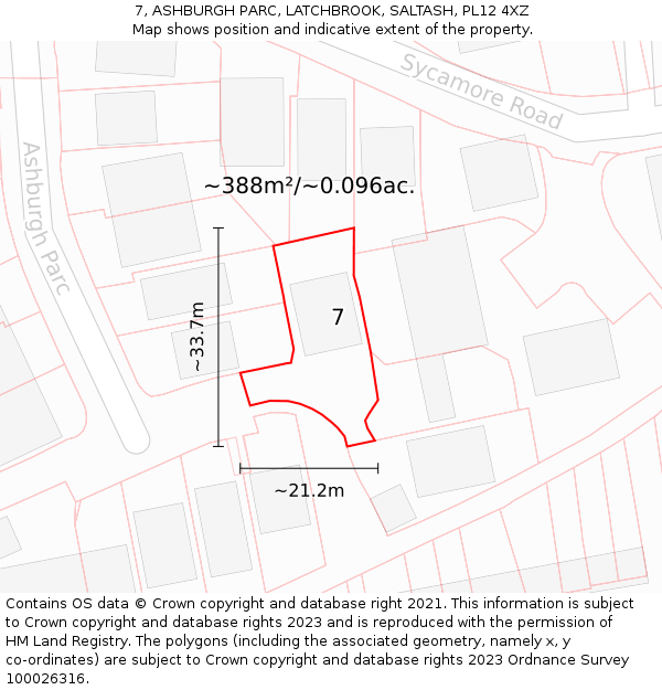7, ASHBURGH PARC, LATCHBROOK, SALTASH, PL12 4XZ: Plot and title map
