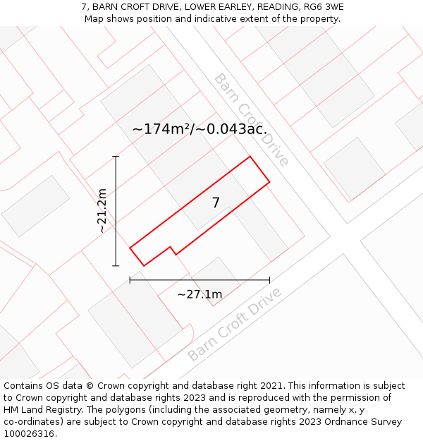7, BARN CROFT DRIVE, LOWER EARLEY, READING, RG6 3WE: Plot and title map
