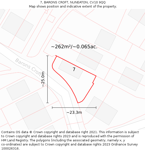 7, BARONS CROFT, NUNEATON, CV10 9QQ: Plot and title map