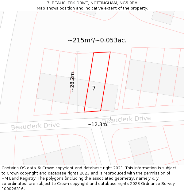 7, BEAUCLERK DRIVE, NOTTINGHAM, NG5 9BA: Plot and title map