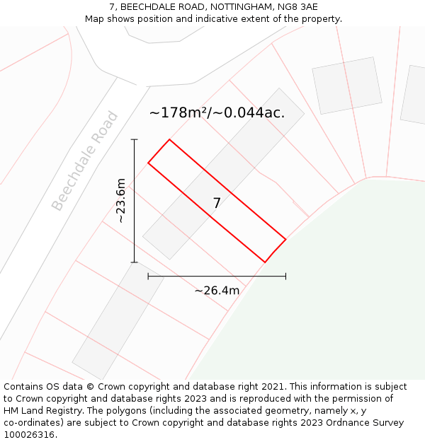 7, BEECHDALE ROAD, NOTTINGHAM, NG8 3AE: Plot and title map