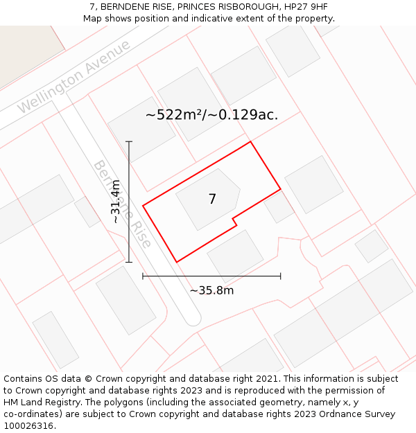 7, BERNDENE RISE, PRINCES RISBOROUGH, HP27 9HF: Plot and title map