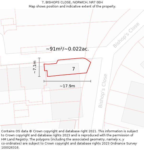 7, BISHOPS CLOSE, NORWICH, NR7 0EH: Plot and title map