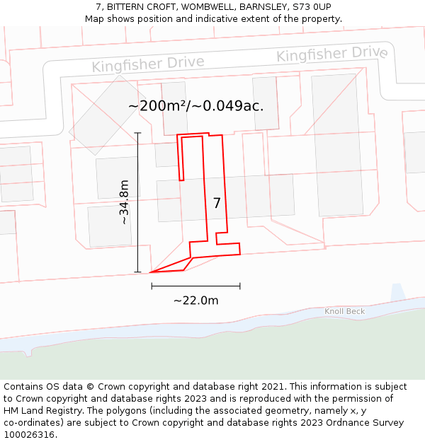 7, BITTERN CROFT, WOMBWELL, BARNSLEY, S73 0UP: Plot and title map