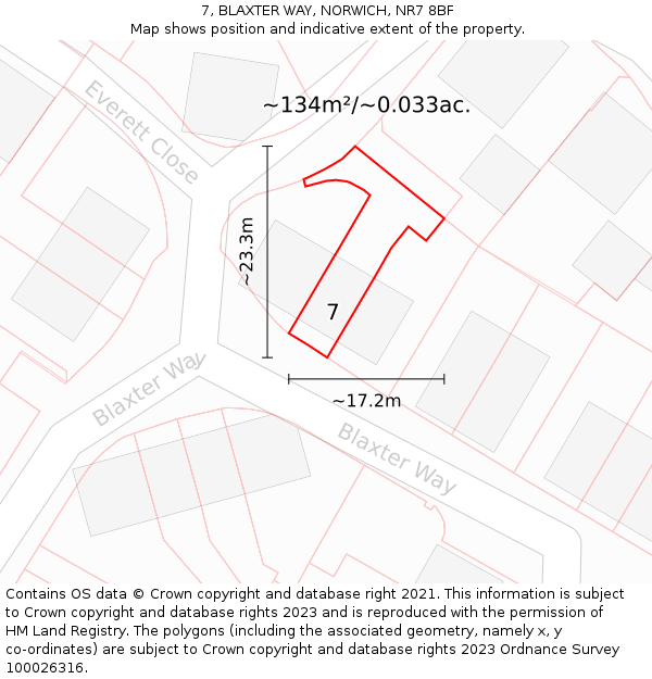 7, BLAXTER WAY, NORWICH, NR7 8BF: Plot and title map