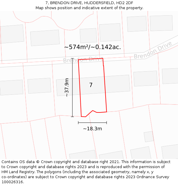 7, BRENDON DRIVE, HUDDERSFIELD, HD2 2DF: Plot and title map
