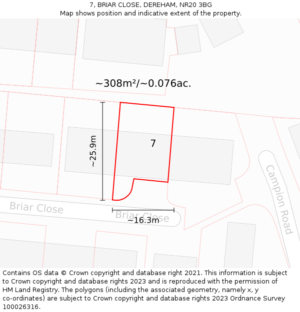 7, BRIAR CLOSE, DEREHAM, NR20 3BG: Plot and title map