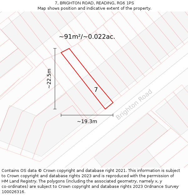 7, BRIGHTON ROAD, READING, RG6 1PS: Plot and title map
