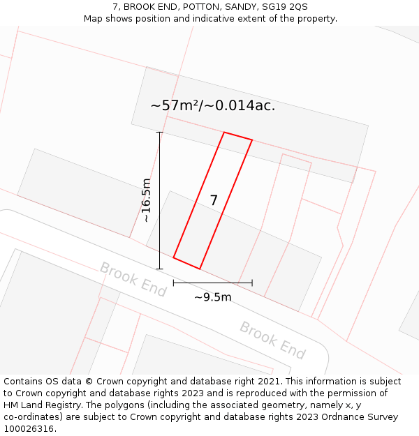 7, BROOK END, POTTON, SANDY, SG19 2QS: Plot and title map