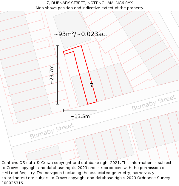 7, BURNABY STREET, NOTTINGHAM, NG6 0AX: Plot and title map