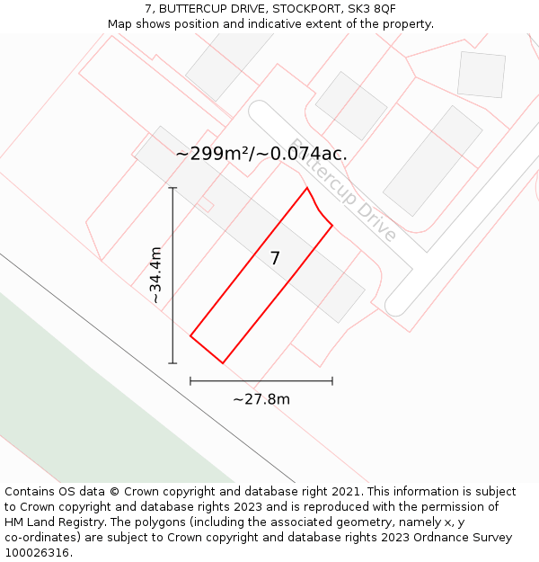 7, BUTTERCUP DRIVE, STOCKPORT, SK3 8QF: Plot and title map
